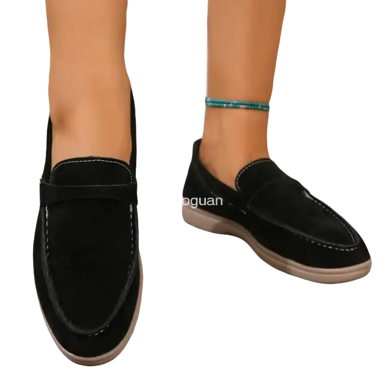 Black suede loafers.