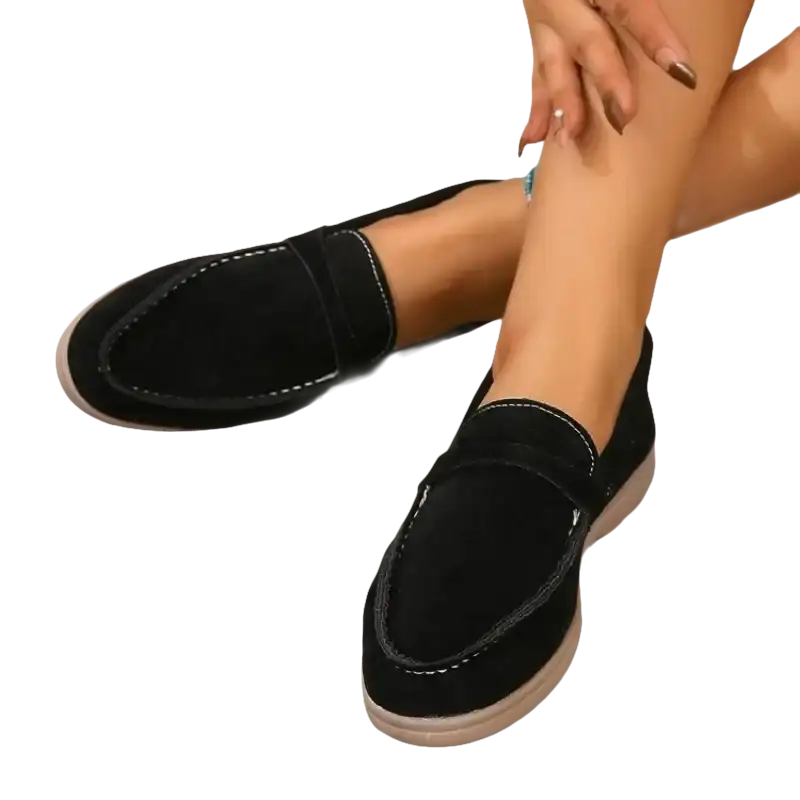 Black suede loafers.