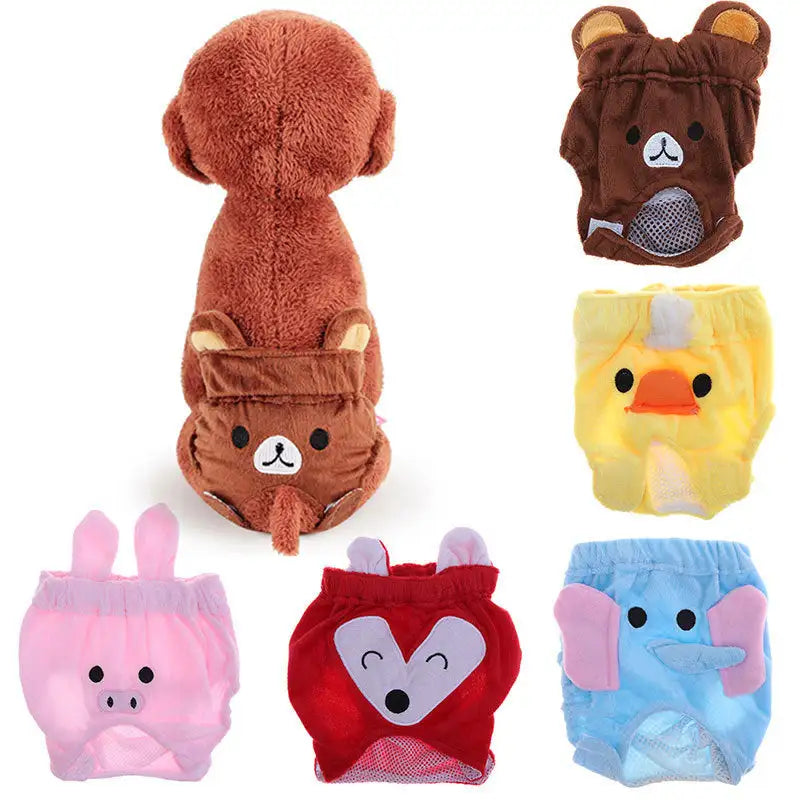 Animal-themed dog diapers.