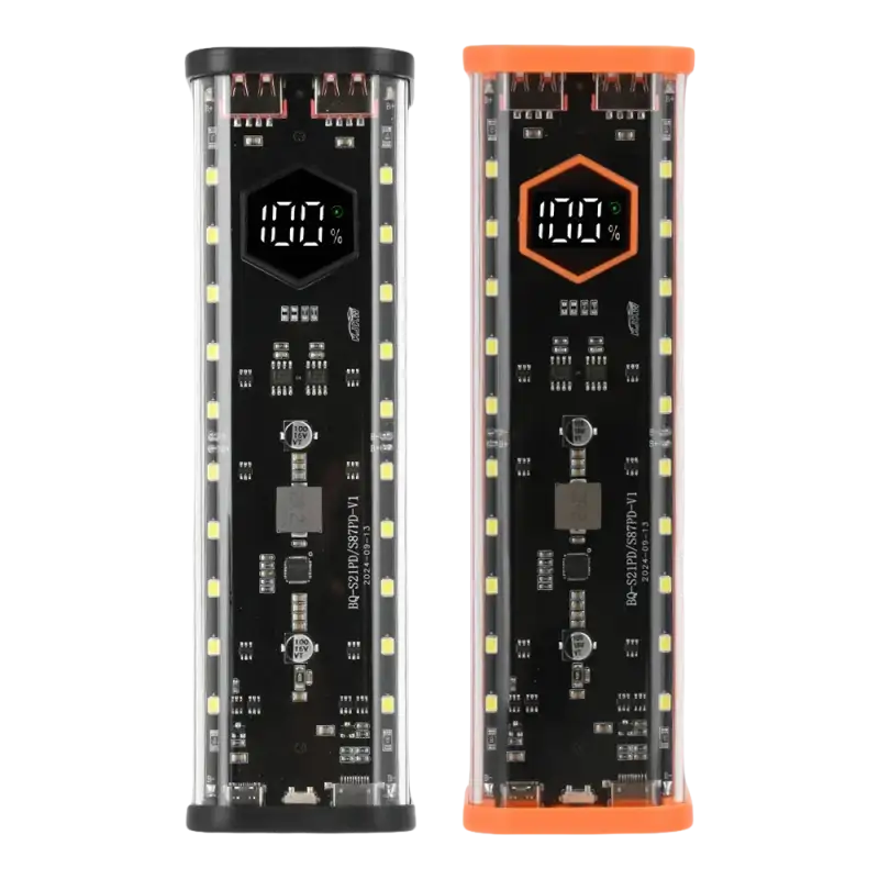 Two rectangular power banks with digital displays.