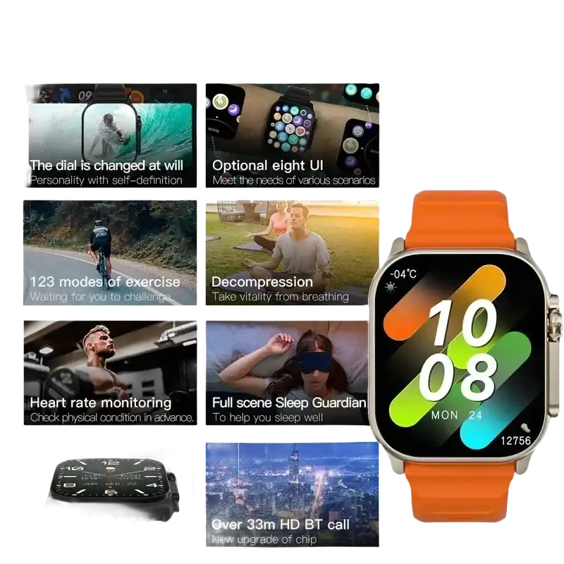 Smartwatch with orange band.