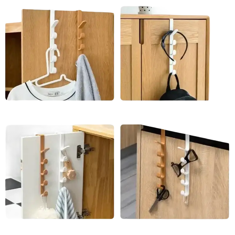 Over-the-door multi-hook hanger.