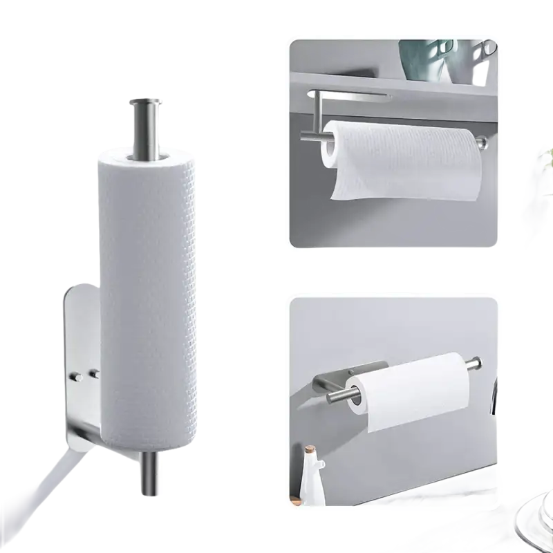 Stainless steel paper towel holders.