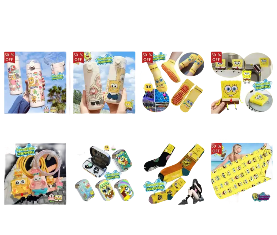 SpongeBob-themed merchandise.