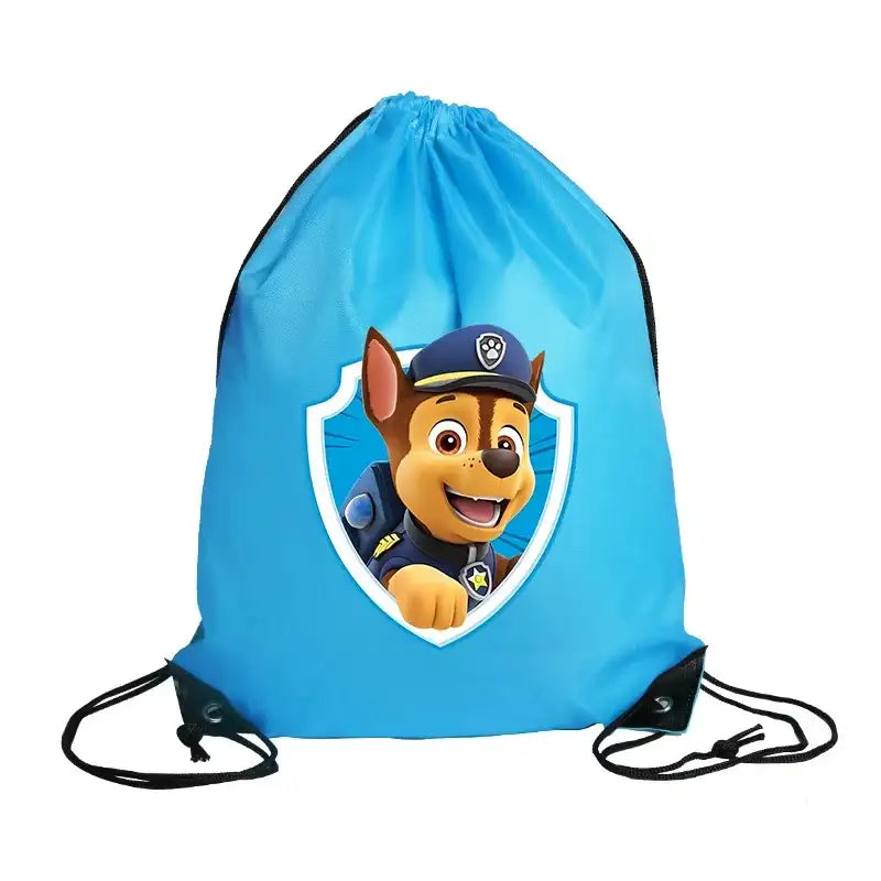 Blue drawstring bag with Chase from Paw Patrol.