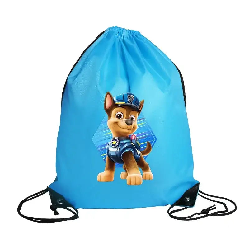 Blue drawstring backpack with Chase from Paw Patrol.