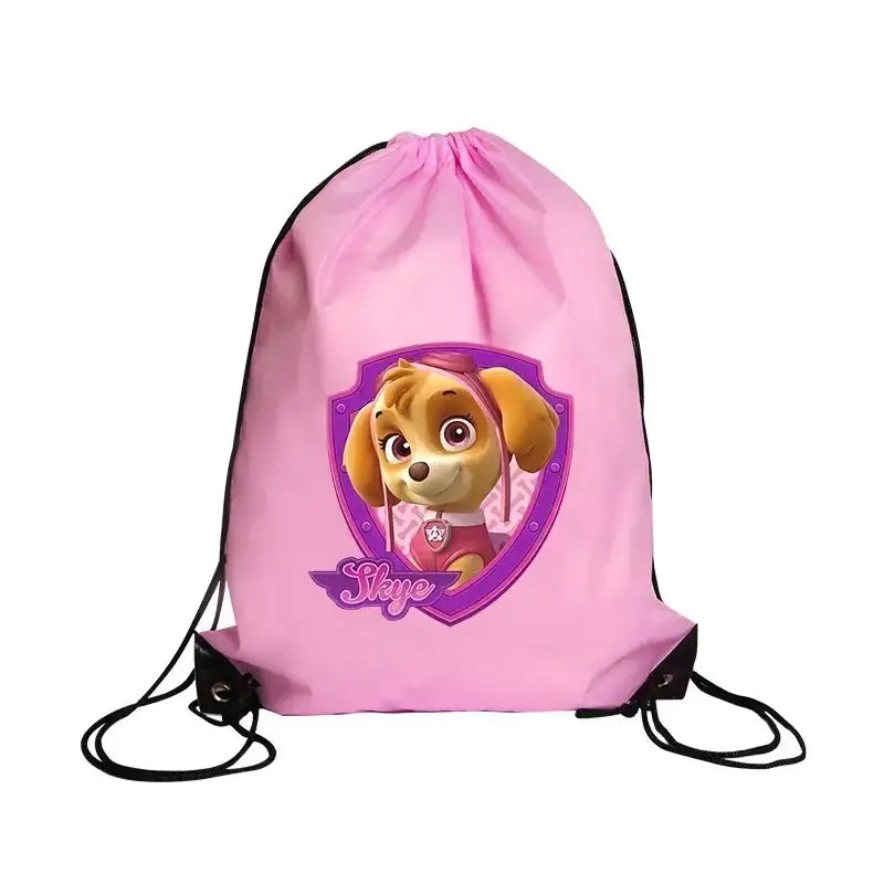 Pink drawstring bag with Skye from Paw Patrol.