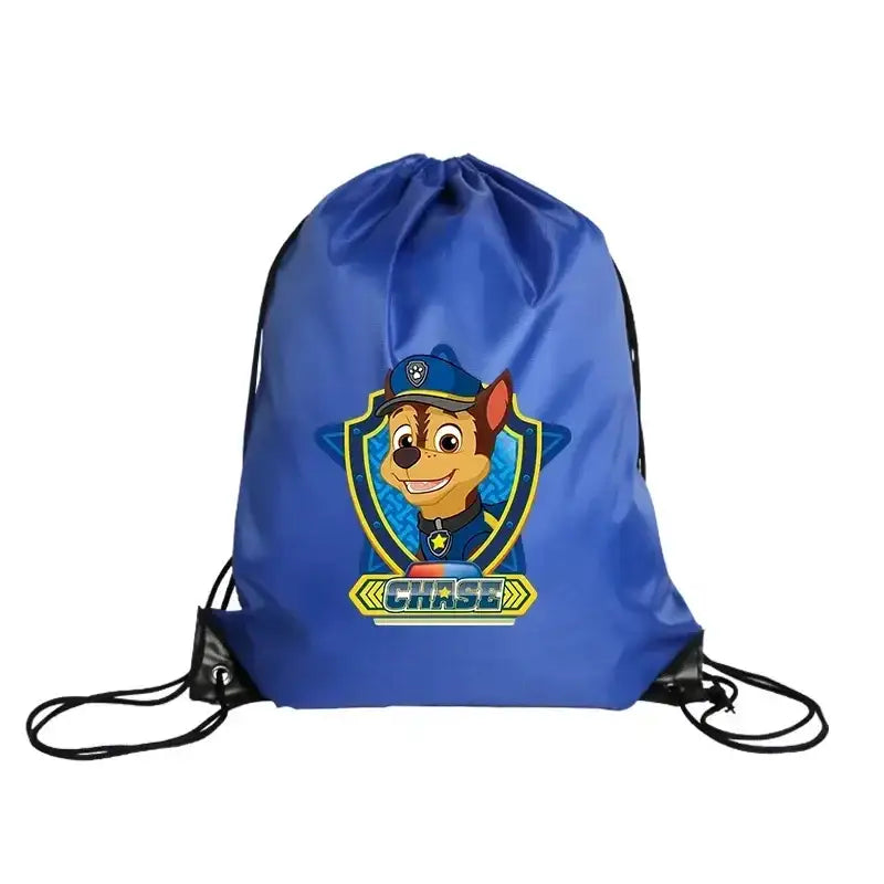Blue drawstring bag with Chase from Paw Patrol.