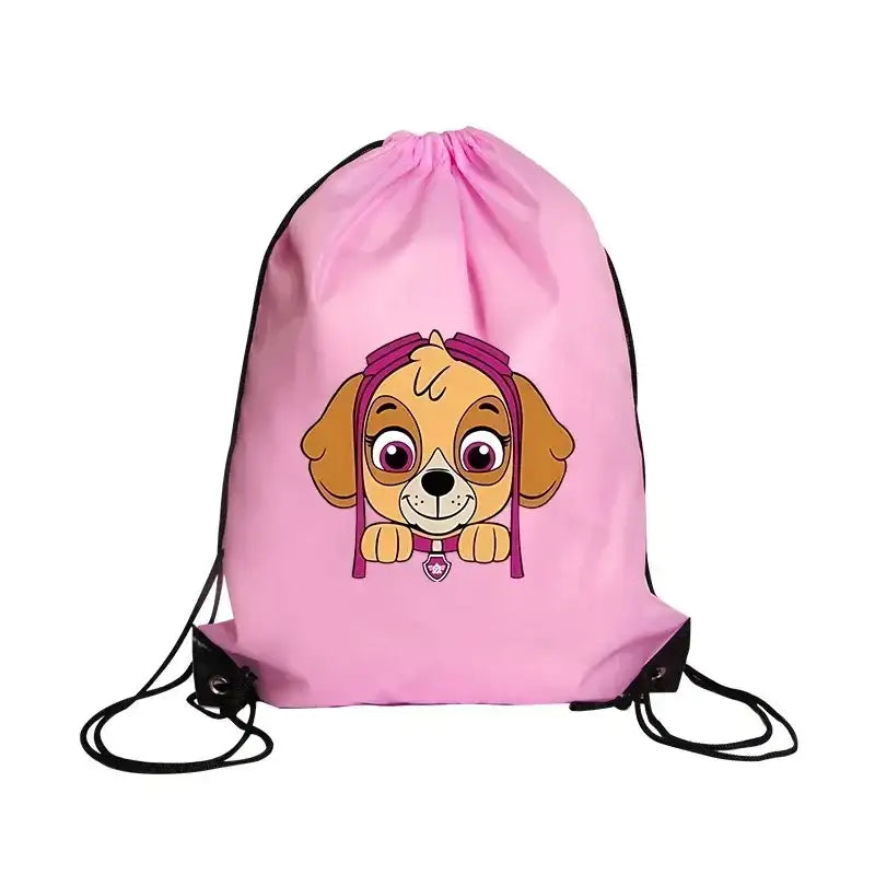 Pink drawstring bag with Skye from Paw Patrol.