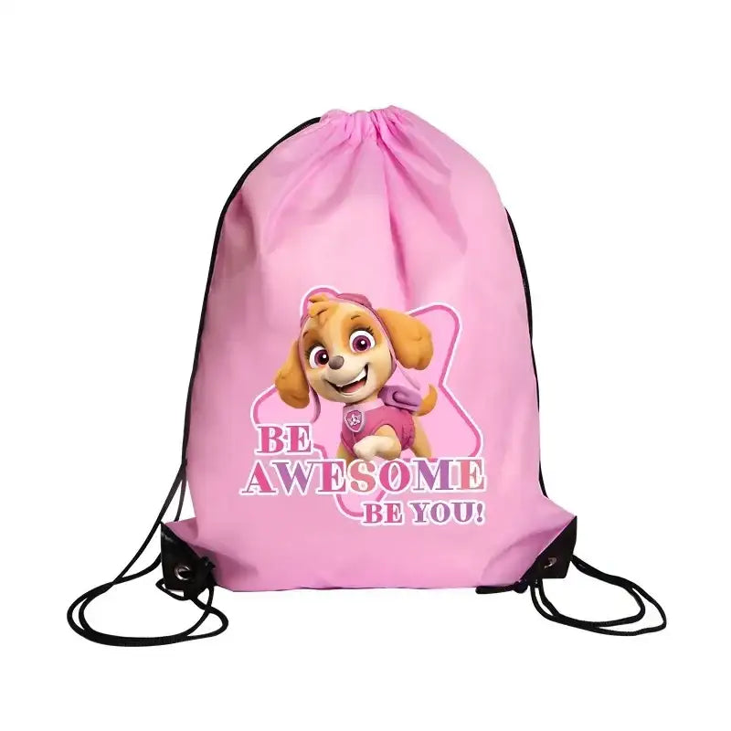 Pink drawstring bag with Skye from Paw Patrol.