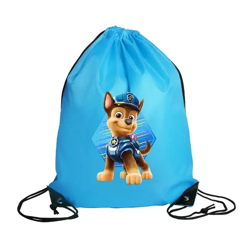 Blue drawstring bag with Chase from Paw Patrol.