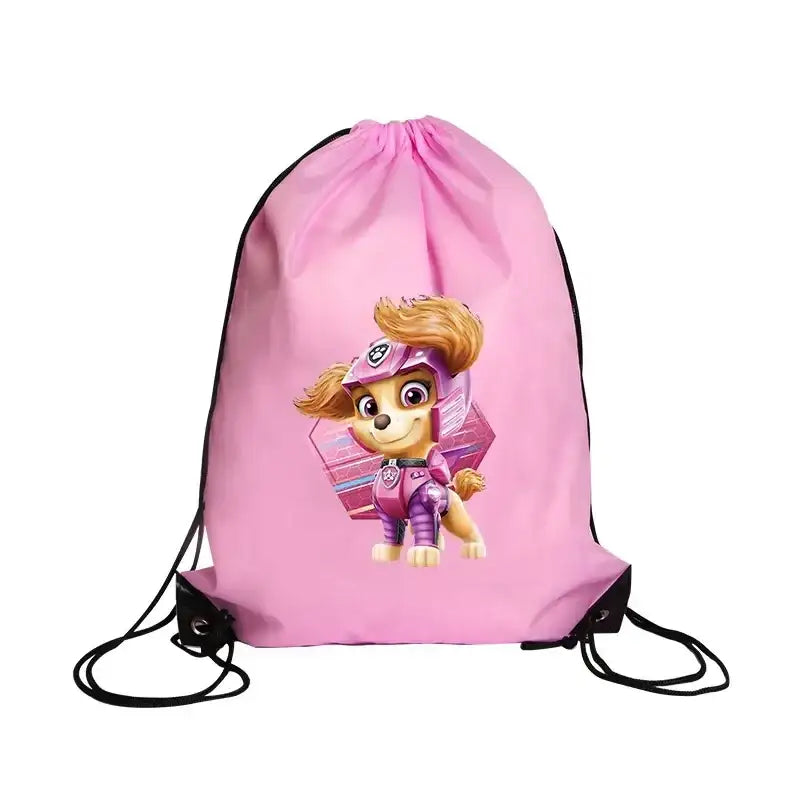 Pink drawstring bag with Skye from Paw Patrol.