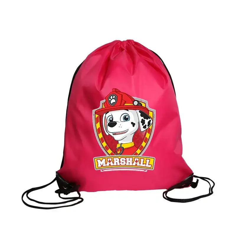 Pink drawstring bag with Marshall from Paw Patrol.