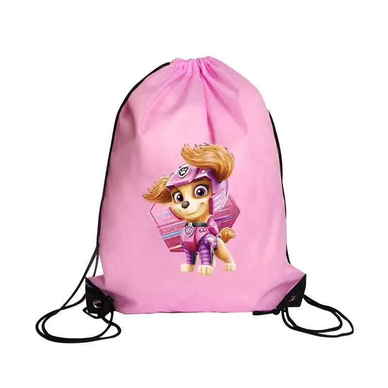 Pink drawstring bag with Skye from Paw Patrol.