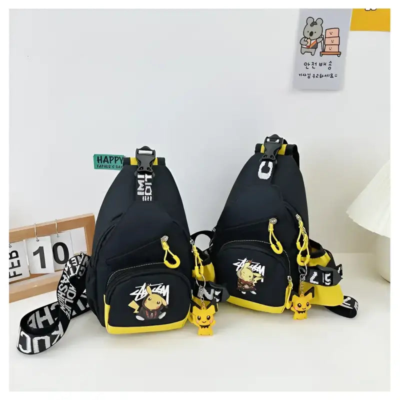 Black sling bags with Pikachu design.