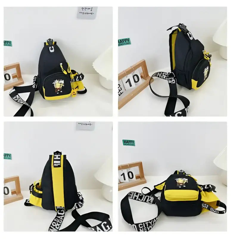 Black and yellow cartoon sling bag.