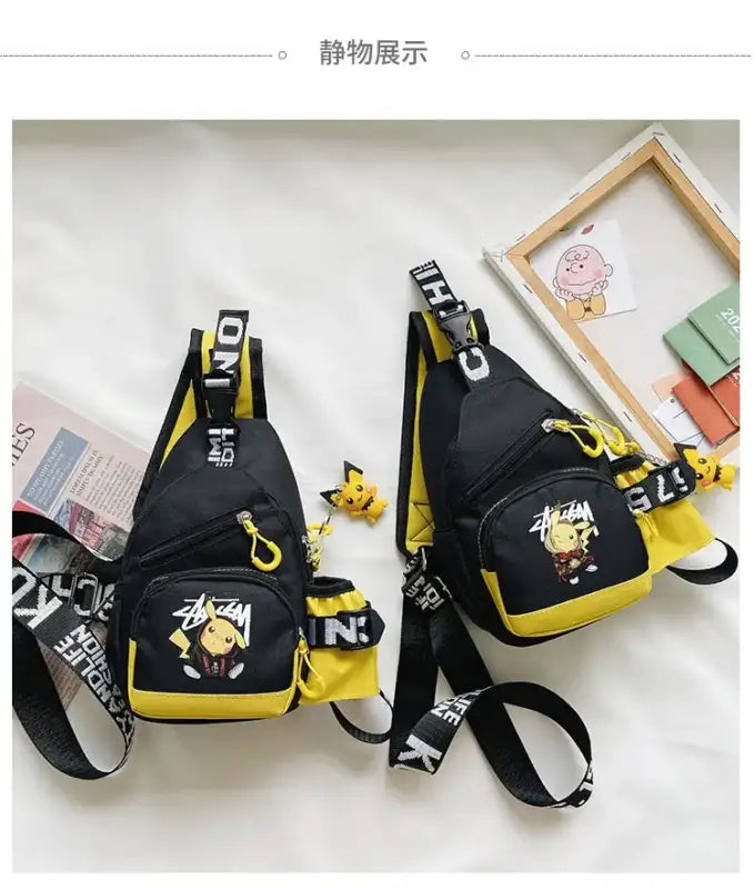 Black and yellow Pikachu sling bags.