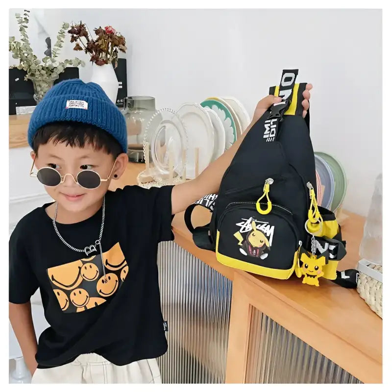 Black and yellow Pikachu sling bag.
