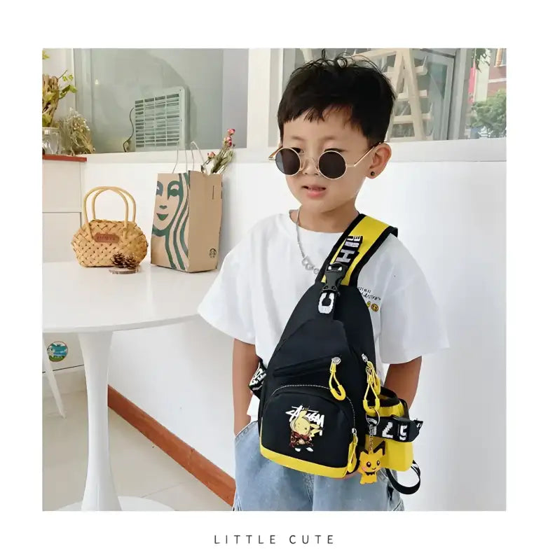Child’s black and yellow Pikachu sling bag.