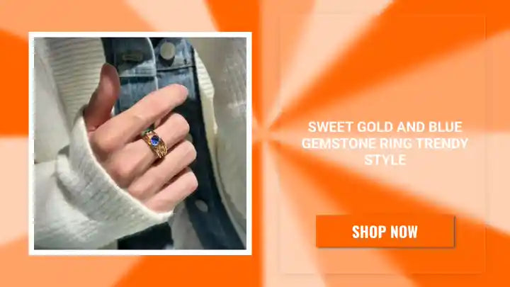 Sweet Gold and Blue Gemstone Ring Trendy Style by@Outfy