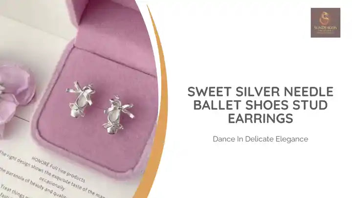 Sweet Silver Needle Ballet Shoes Stud Earrings by@Outfy