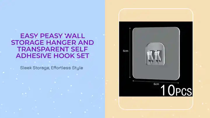 Easy Peasy Wall Storage Hanger and Transparent Self Adhesive Hook Set by@Outfy