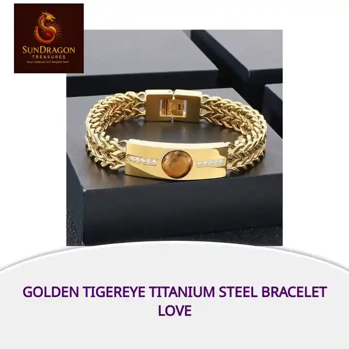 Golden Tigereye Titanium Steel Bracelet Love by@Outfy