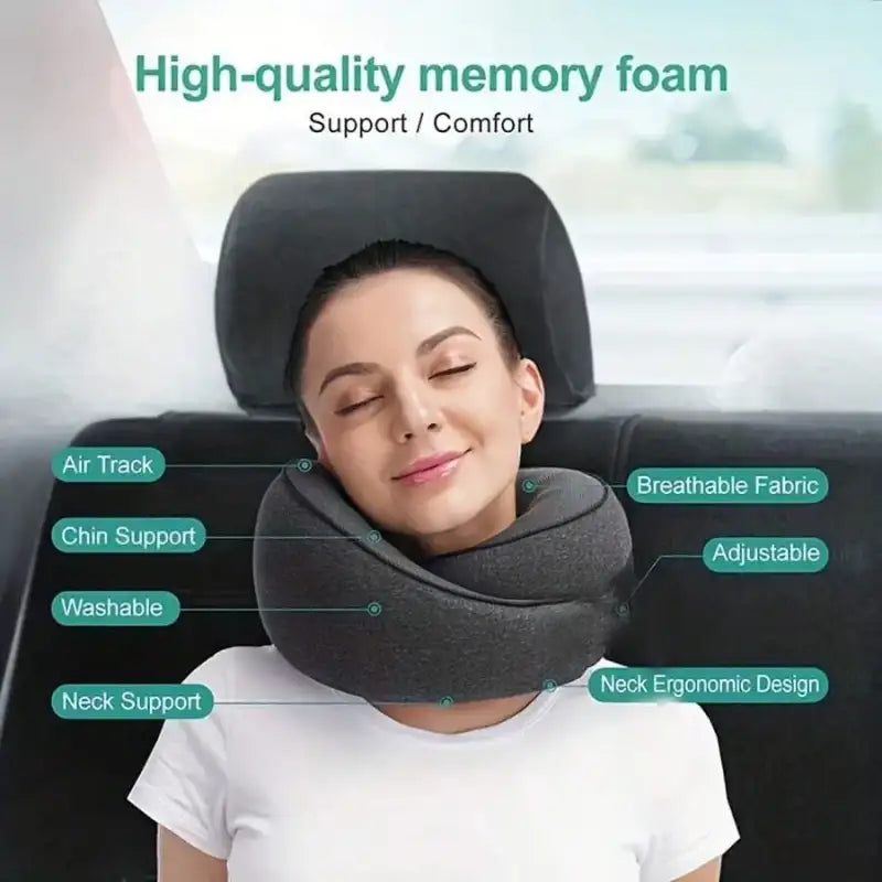 1pc Travel Pillow Pure Memory Foam Neck Pillow Comfortable & Breathable Cover Machine Washable Airplane Travel Kit