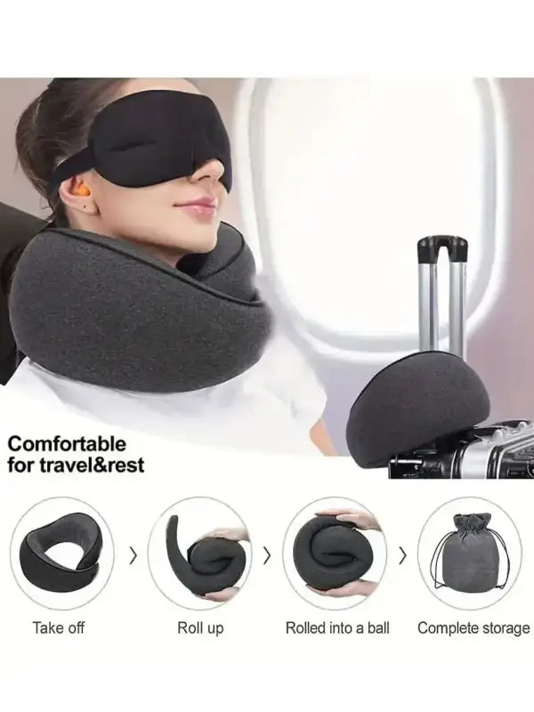 1pc Travel Pillow Pure Memory Foam Neck Pillow Comfortable & Breathable Cover Machine Washable Airplane Travel Kit