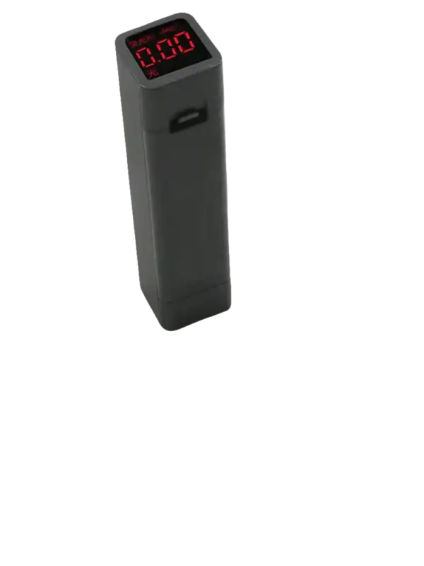 Gray rectangular device with a digital display.
