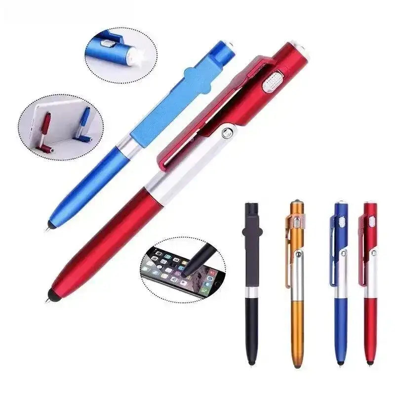 4 IN 1 Multifunction Touch Pen Ballpoint Pens with LED Light Folding Stand for Phone Holder Night Reading Stationery