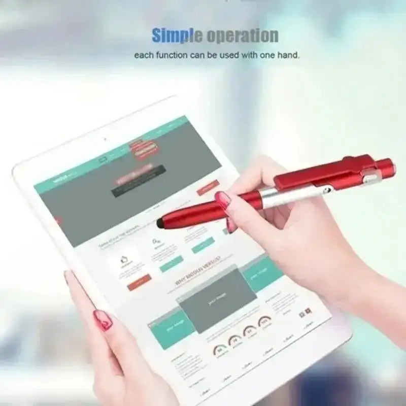 4 IN 1 Multifunction Touch Pen Ballpoint Pens with LED Light Folding Stand for Phone Holder Night Reading Stationery