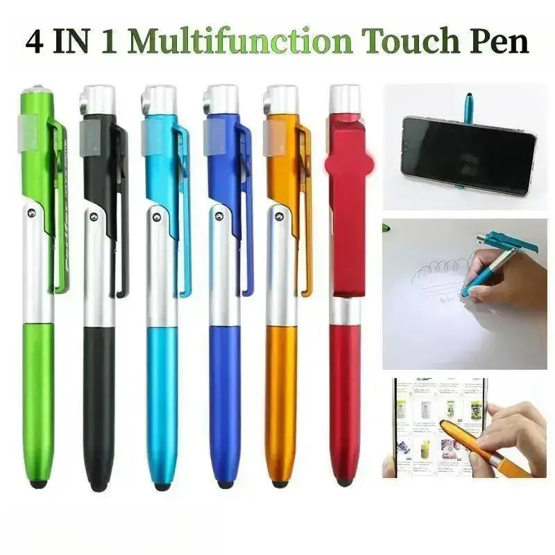 4 IN 1 Multifunction Touch Pen Ballpoint Pens with LED Light Folding Stand for Phone Holder Night Reading Stationery