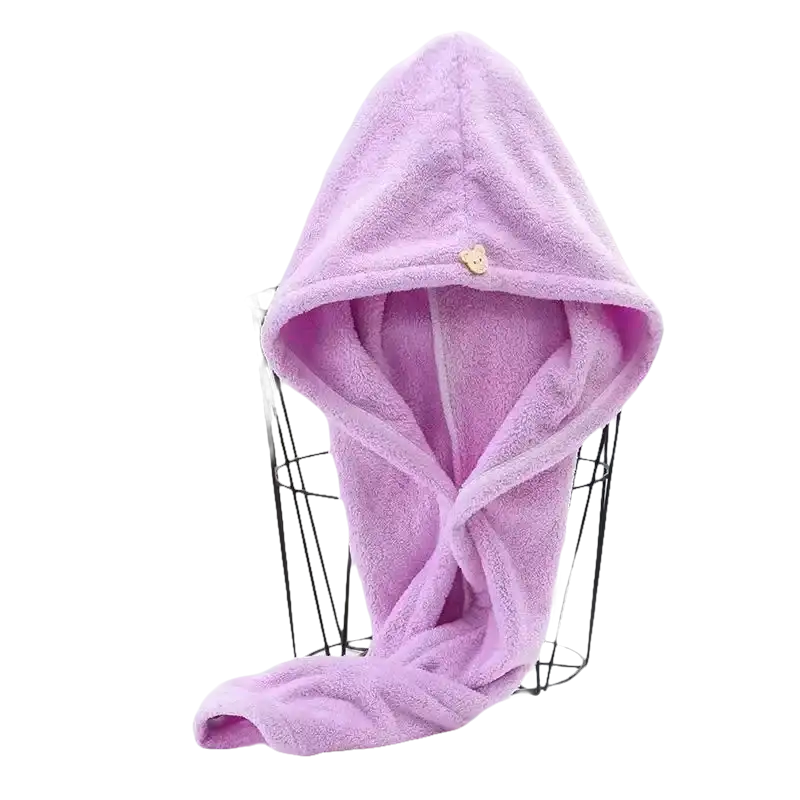 Lavender hooded hair towel.