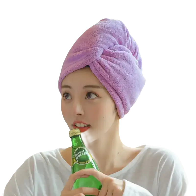 Purple towel hair wrap.