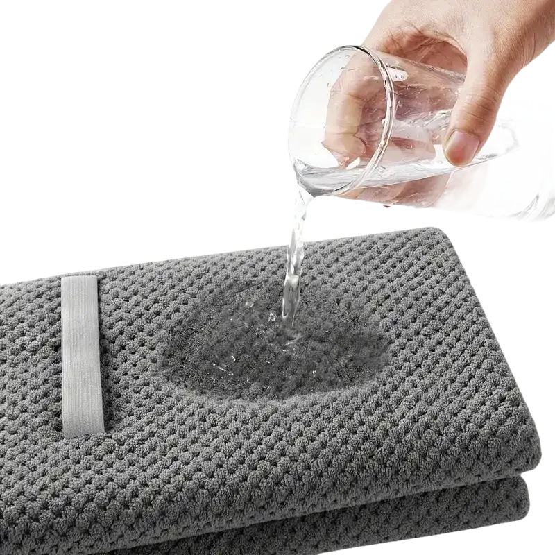 Gray absorbent towel.