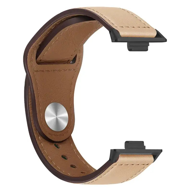 Beige and brown leather watch band.