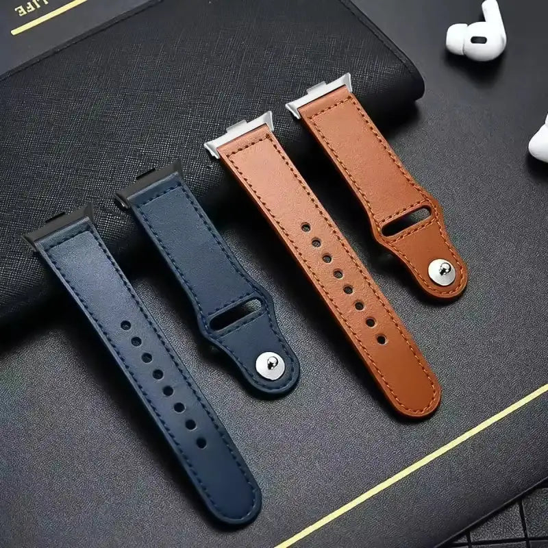 Watch bands in blue and brown leather.