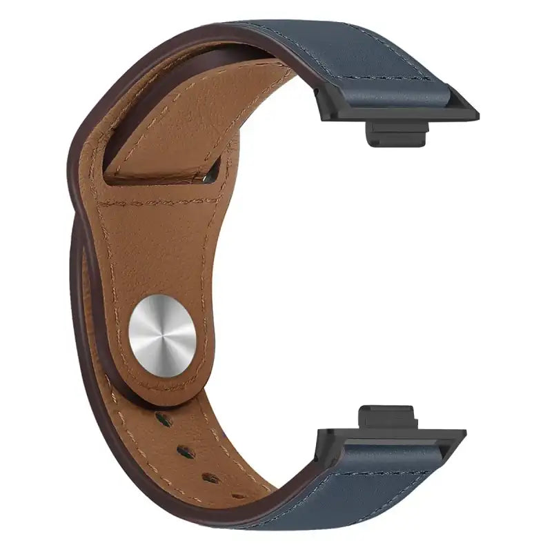 Blue and brown leather watch band.