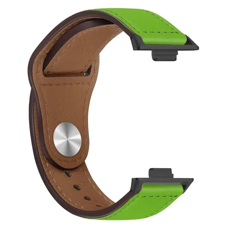 Green and brown leather watch band.