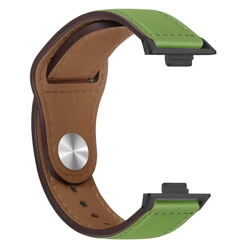 Green and brown leather watch band.