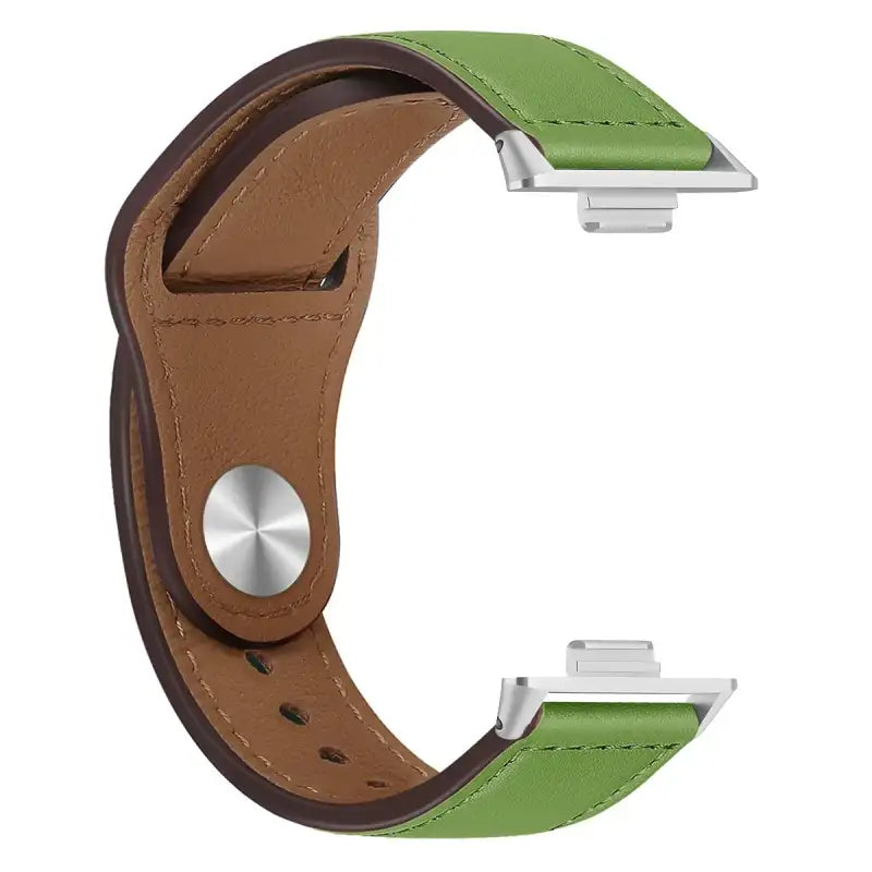 Green and brown leather watch band.