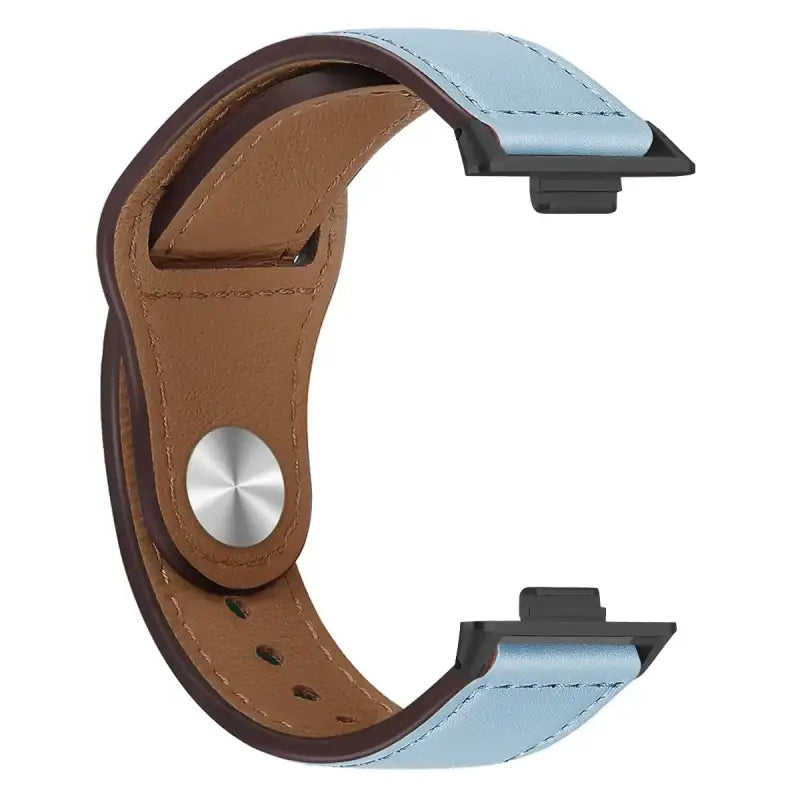 Light blue and brown leather watch band.