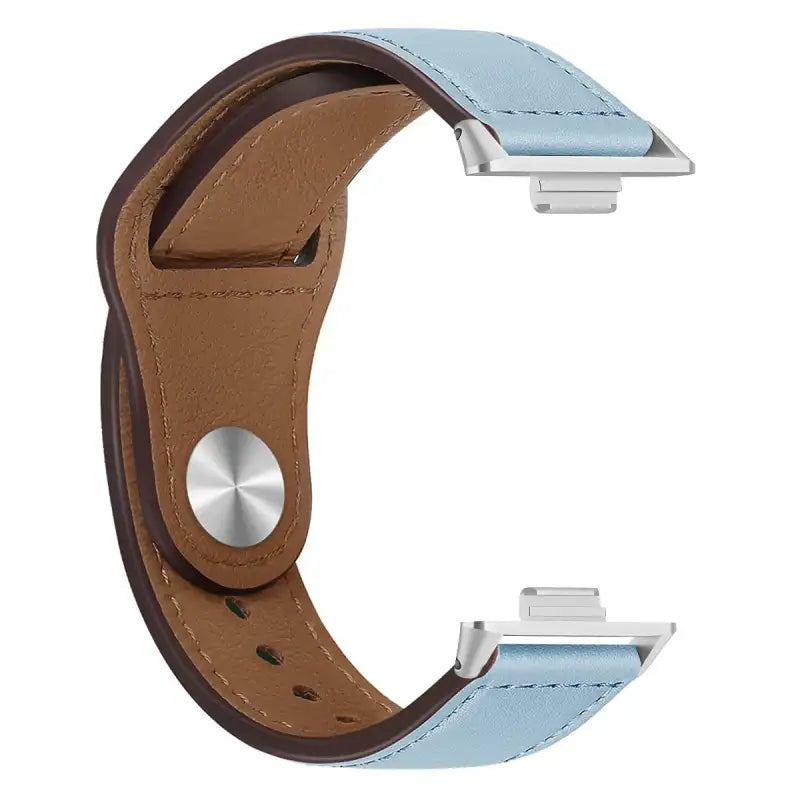 Light blue and brown leather watch band.