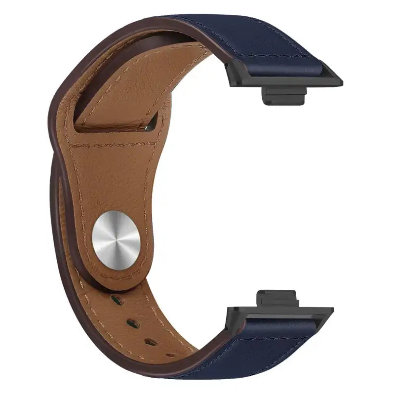 Blue and brown leather watch band.