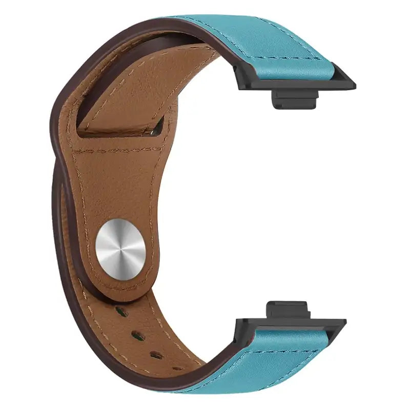 Turquoise and brown leather watch band.