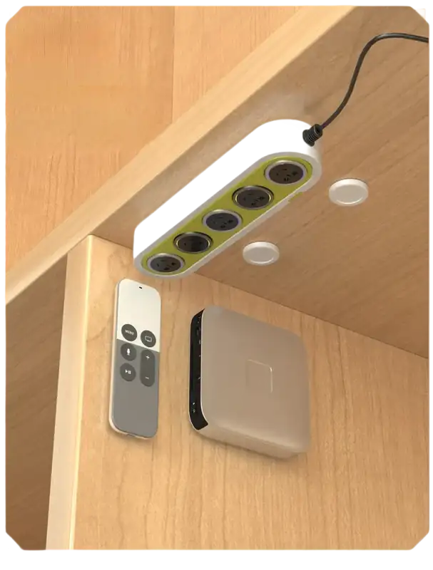 White and green power strip with Magnetix Wall Hooks in trendy invisible key organizer style