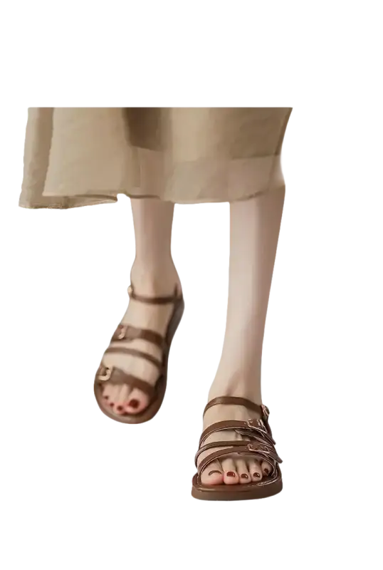 Brown leather strappy sandals.