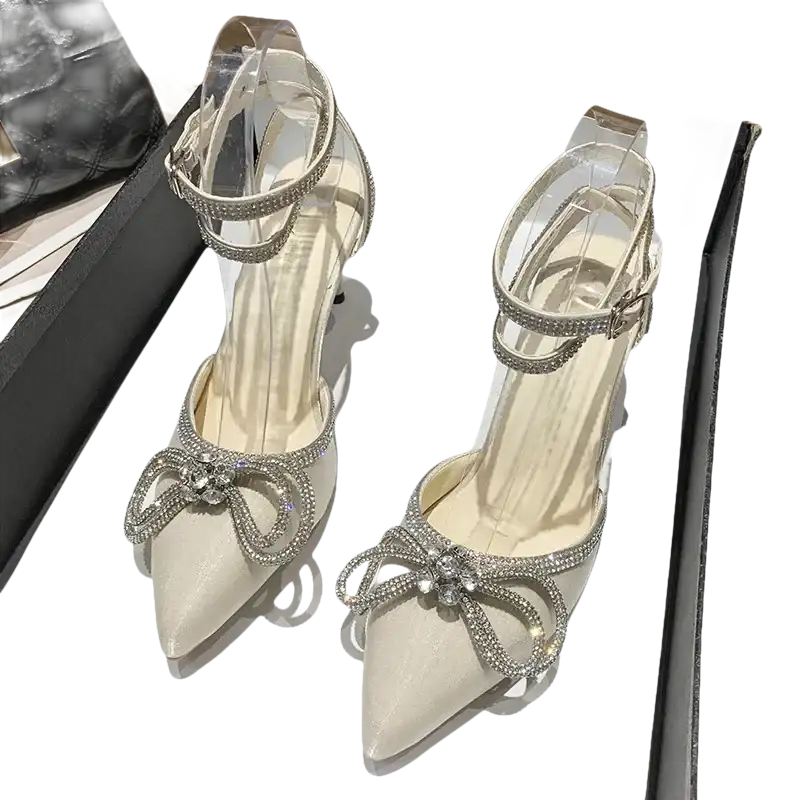 Rhinestone-embellished high heels.
