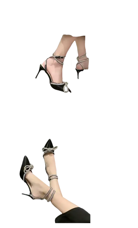 Elegant high-heeled shoes with rhinestone embellishments.